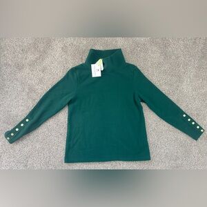 NWT Dudley Stephen’s Emerald Green Sun Valley Fleece Turtleneck w Gold Buttons